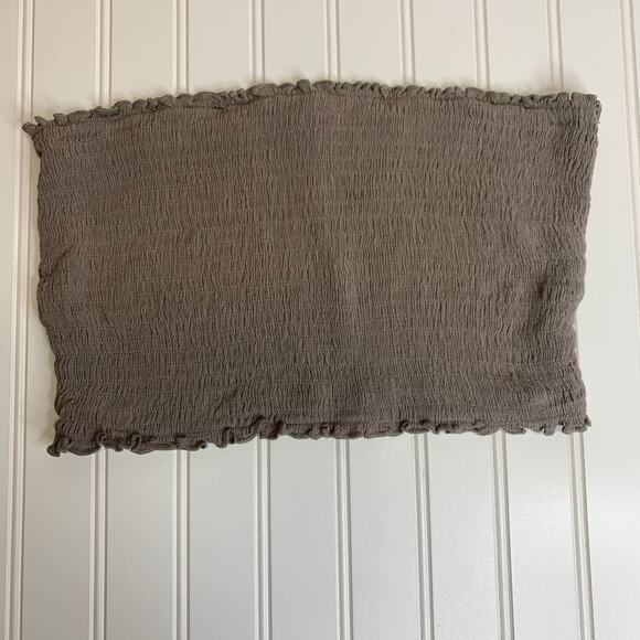 TOBI Smocked Gray Tan Tube Top Sz Medium - Picture 1 of 5